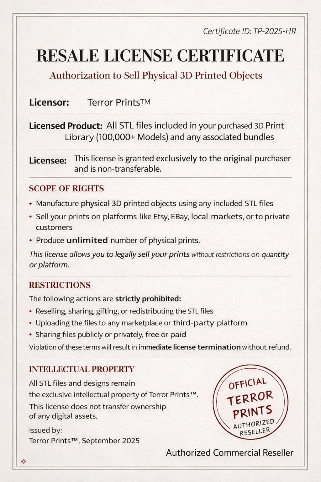 Commercial License - Terror Prints