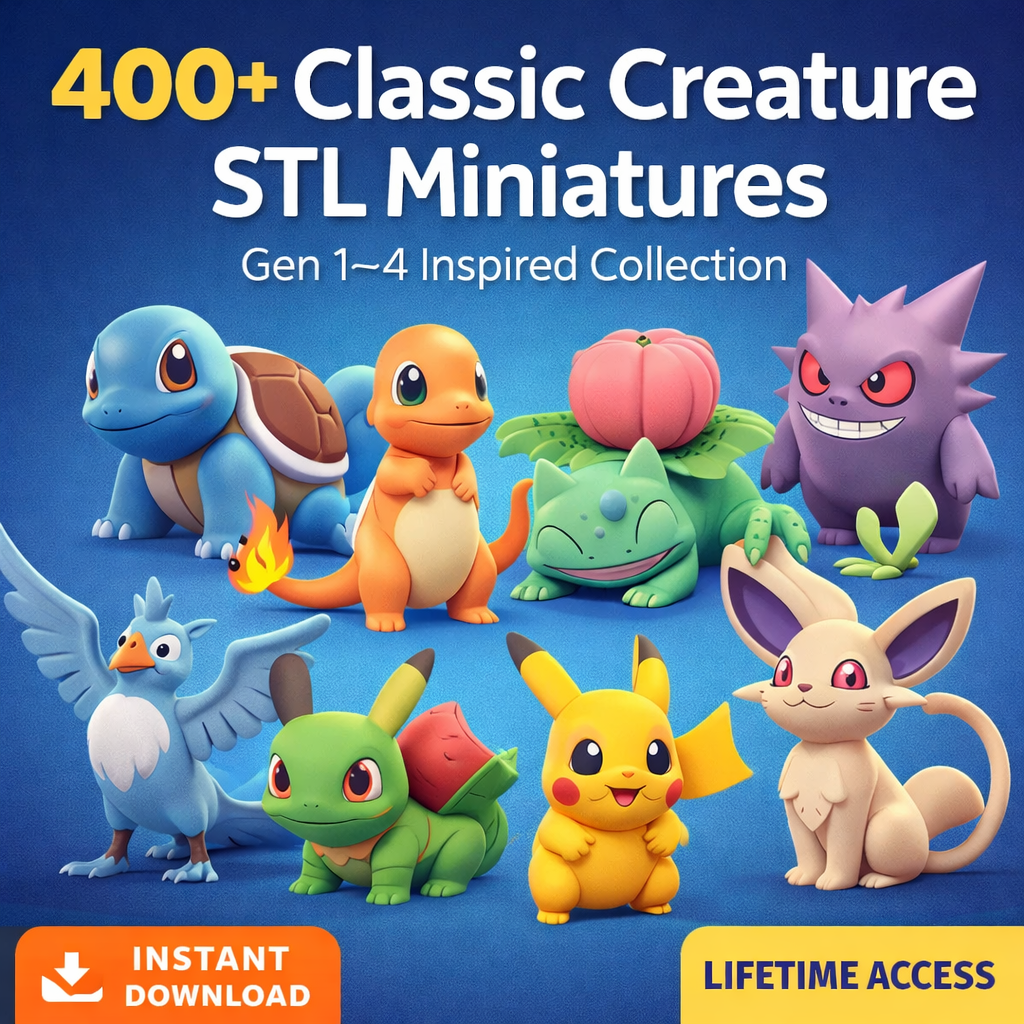 400+ Pokemon STL Miniatures – Gen 1–4 3D Print Collection