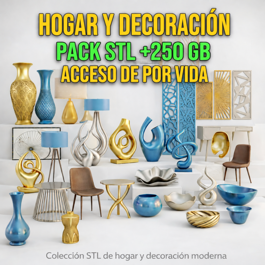 Pack STL de hogar y decoración: jarrones, lámparas, esculturas y muebles para imprimir en 3D