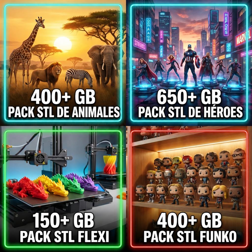 Packs STL de animales, héroes, flexi y Funko
