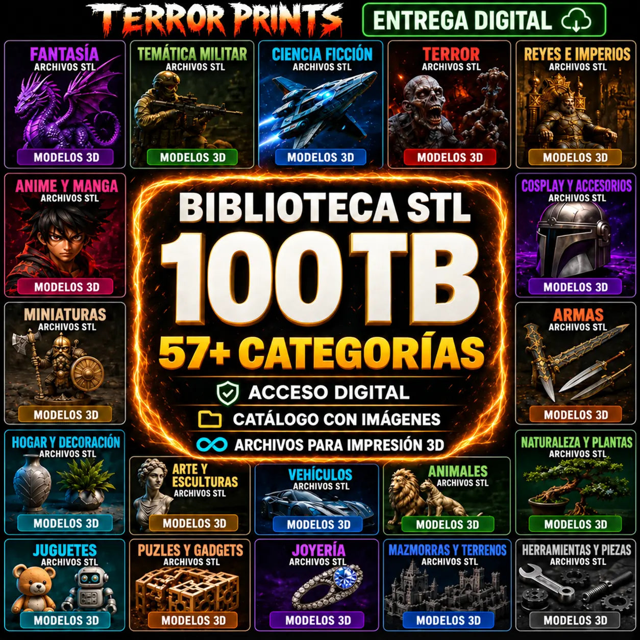 Biblioteca STL de 100 TB — Modelos 3D en 57+ categorías