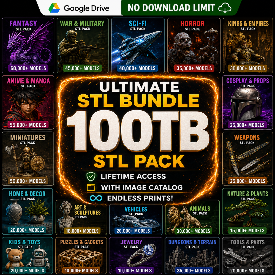 Ultimate 100TB STL Vault Massive 3D Print Library Across 57+ Categories